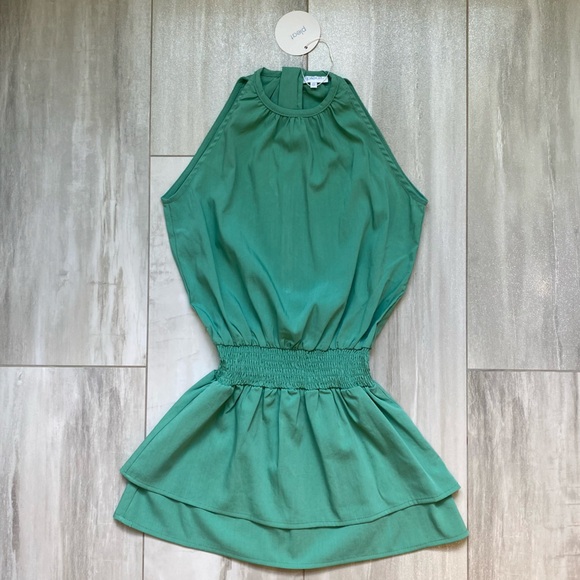 NWT Pleat. Wells Jade Green High Neck Sleeveless Dress Layered Skirt, girls 7 - Picture 2 of 13